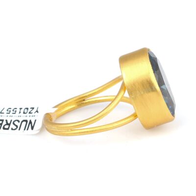 24 Ayar Altın Oval Akuamarin Yüzük - 4