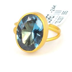 24 Ayar Altın Oval Akuamarin Yüzük - Nusrettaki (1)
