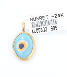 24K Gold Oval Evil Eye Pendant Necklace - Nusrettaki