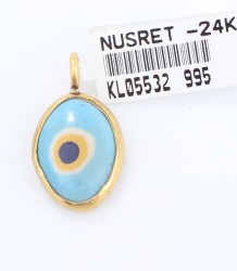 24K Gold Oval Evil Eye Pendant Necklace - Nusrettaki (1)