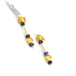 24 Ayar Altın Safir Taşlı Sallantılı El İşi Küpe - Nusrettaki