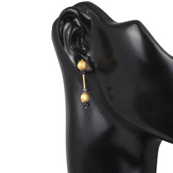 24 Ayar Altın Safir Taşlı Sallantılı El İşi Küpe - 3