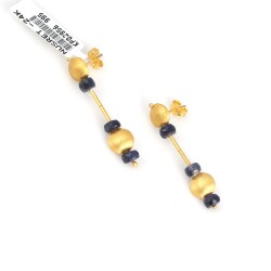 24 Ayar Altın Safir Taşlı Sallantılı El İşi Küpe - Nusrettaki (1)