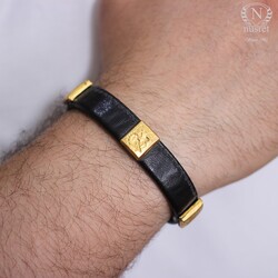 24K Gold & Silver Illustrated Leather Bracelet - Nusrettaki (1)