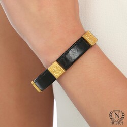 Nusrettaki - 24K Gold & Silver Illustrated Leather Bracelet