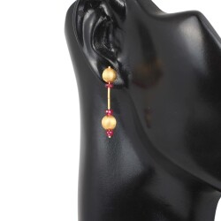 24 Ayar Altın Yakut Taşlı Sallantılı El İşi Küpe - 3