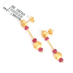 24 Ayar Altın Yakut Taşlı Sallantılı El İşi Küpe - Nusrettaki (1)