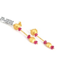 24 Ayar Altın Yakut Taşlı Sallantılı El İşi Küpe - Nusrettaki