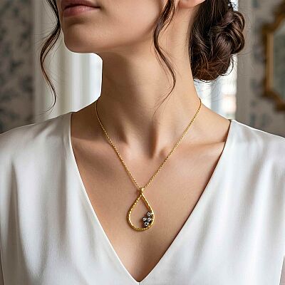 24 Ayar Damla Model Ortası Zirkon Taşlı Kolye - 1