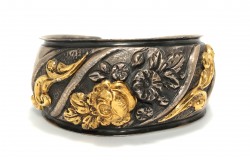 24K Gold and Sterling Silver Flower Inlaid Bracelet - Nusrettaki (1)