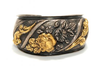 24K Gold and Sterling Silver Flower Inlaid Bracelet - 2
