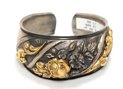 24K Gold and Sterling Silver Flower Inlaid Bracelet - 8