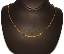 24K Gold Beads Strand Necklace with Rubbies & Emeralds - 2