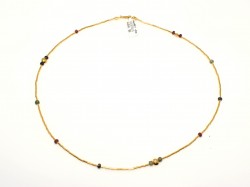 Nusrettaki - 24K Gold Beads Strand Necklace with Rubbies & Emeralds