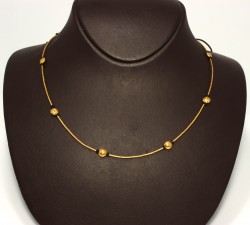 24K Gold Beads Strand Necklace with Sapphires - Nusrettaki (1)