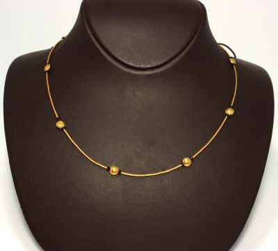 24K Gold Beads Strand Necklace with Sapphires - 2