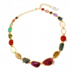 24K Gold Colorful Gemstones Strand Necklace - 3