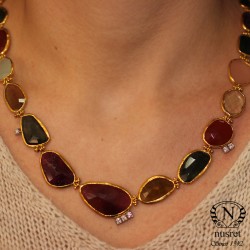 24K Gold Colorful Gemstones Strand Necklace - 5