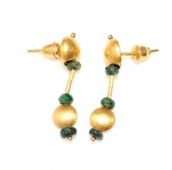 24K Gold Emerald Stoned Dangle Earrings - 1