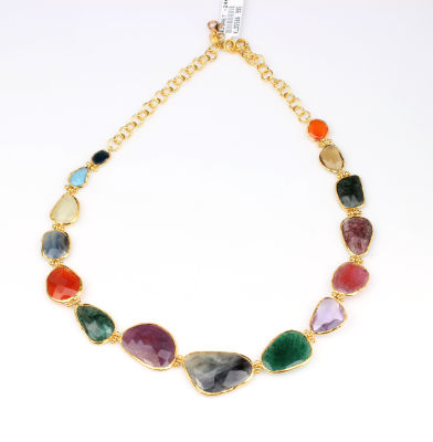 24K Gold Frame Handcrafted Colorful Gemstoned Necklace - 5