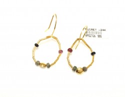 24K Gold Gemstoned Handcrafted Hoop Earrings - Nusrettaki