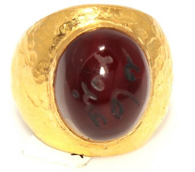 24K Gold Hand-carved Ring with Agate - 1
