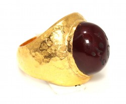 24K Gold Hand-carved Ring with Agate - 2