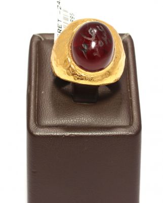 24K Gold Hand-carved Ring with Agate - 3