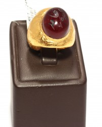 24K Gold Hand-carved Ring with Agate - 4