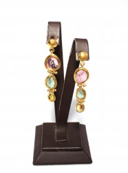 24K Gold Handcrafted, Gemstoned Dangling Earrings - 4