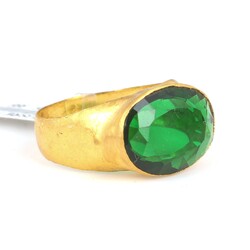 24K Gold Handcrafted Ring with Synthetic Emerald - 2