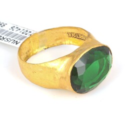 24K Gold Handcrafted Ring with Synthetic Emerald - 4