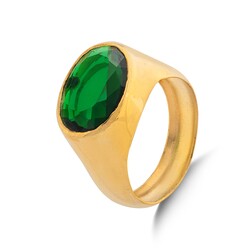 24K Gold Handcrafted Ring with Synthetic Emerald - 5