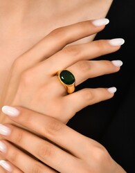 24K Gold Handcrafted Ring with Synthetic Emerald - Nusrettaki