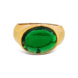 24K Gold Handcrafted Ring with Synthetic Emerald - 3
