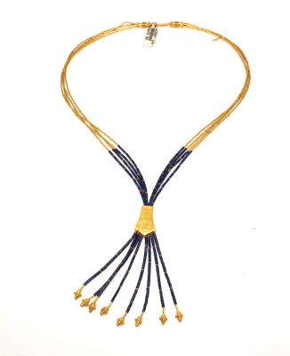 24K Gold & Lapis Tassel Necklace - 1