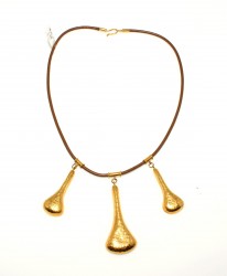 24K Gold Layers with Leather Chain Necklace - Nusrettaki (1)