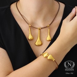 Nusrettaki - 24K Gold Layers with Leather Chain Necklace