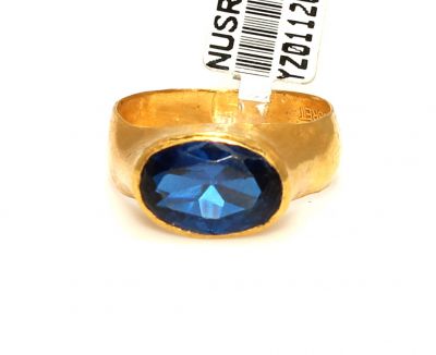 24K Gold Men's Ring with Sapphire - 4