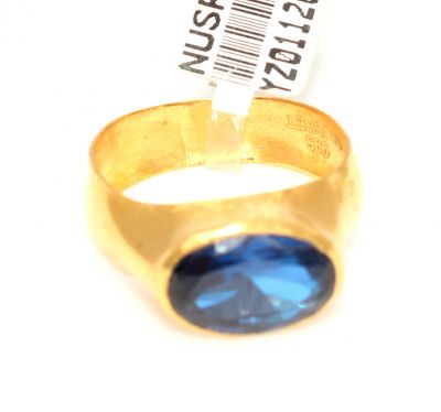 24K Gold Men's Ring with Sapphire - 6