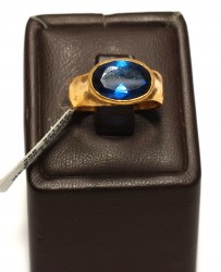 24K Gold Men's Ring with Sapphire - 7