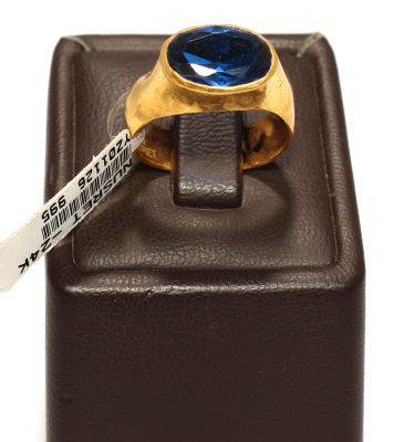 24K Gold Men's Ring with Sapphire - 8