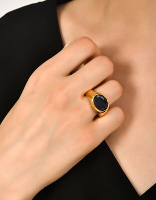 24K Gold Men's Ring with Sapphire - 1
