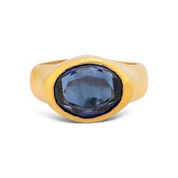 24K Gold Men's Ring with Sapphire - 3