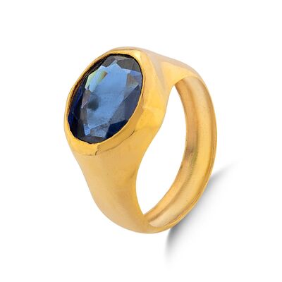 24K Gold Men's Ring with Sapphire - 5