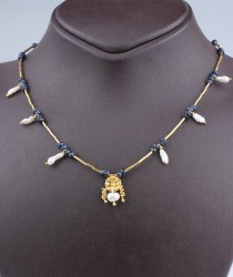 24K Gold Pearl and Sapphire Necklace - Nusrettaki (1)