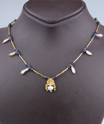 24K Gold Pearl and Sapphire Necklace - 2