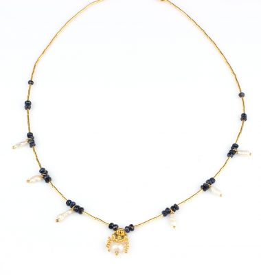 24K Gold Pearl and Sapphire Necklace - 3