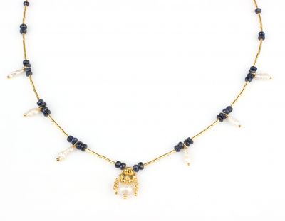 24K Gold Pearl and Sapphire Necklace - 4