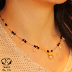 Nusrettaki - 24K Gold Pearl and Sapphire Necklace